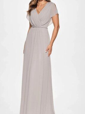 NWT Cameron Blake CB203 Chiffon A-Line Mother of the Bride Dress Heather Size 12